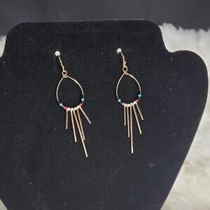 Gold Teardrop Dangle Earrings with Cascading Bars